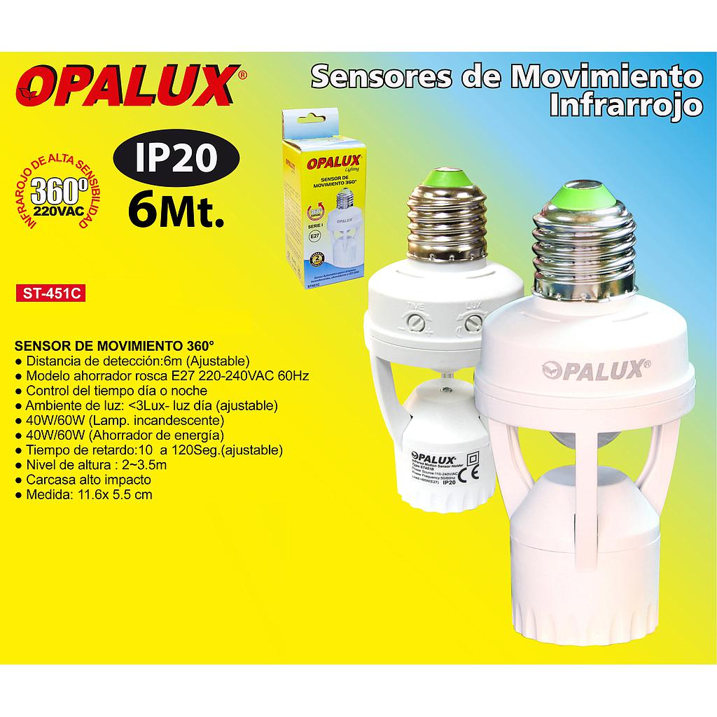 SENSOR DE MOVIMIENTO 360° ROSCA E27 220-240VAC (6MTRS) OPALUX ST-451C GAR: 3 MESES LOCAL5