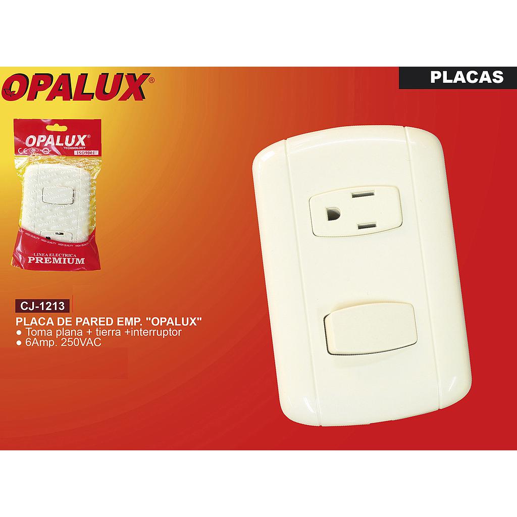 INTERRUPTOR+TOMA PLANA +TIERRA PLACA PARED CJ-1213 OPALUX LOCAL5