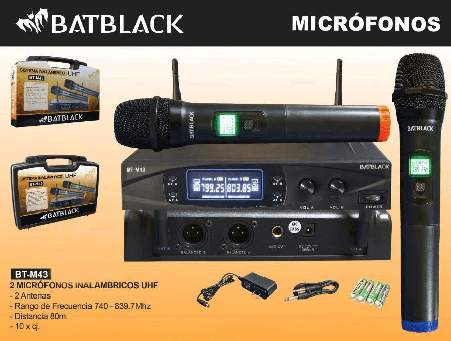 MICROFONO EXTERNO PROFESIONAL BATBLACK INALAMBRICO UHF BT-M43 GAR: 3 MESES AREA 3