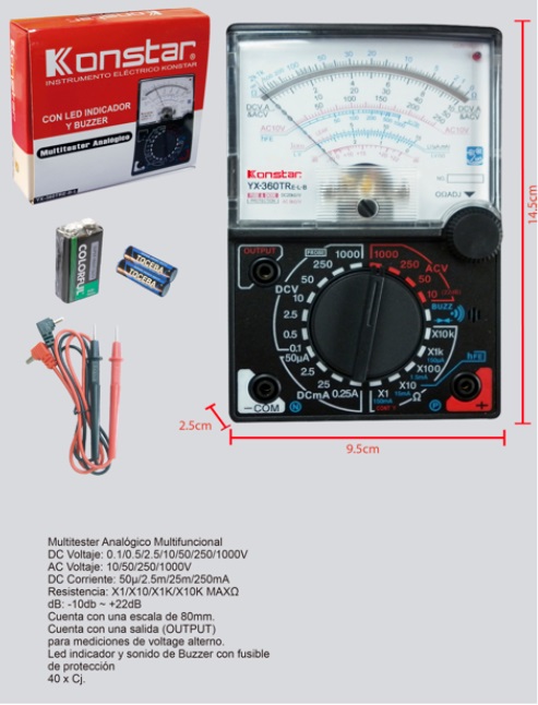 MULTITESTER ANALOGICO 24 RANGOS AC/DC 1000W KONSTAR YX-360TRE-B-LX-360TRN LOCAL5