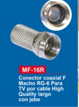 CONECTOR COAXIAL "F" MACHO RG6 PARA TV POR CABLE MF-16RRG-6 F MACHO PONCHADO PRESION ORIGINAL METAL F-803/CPC/E