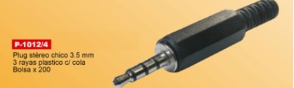 PLUG STEREO 3.5MM 3 RAYAS PLASTICO CON COLA P-1012/4