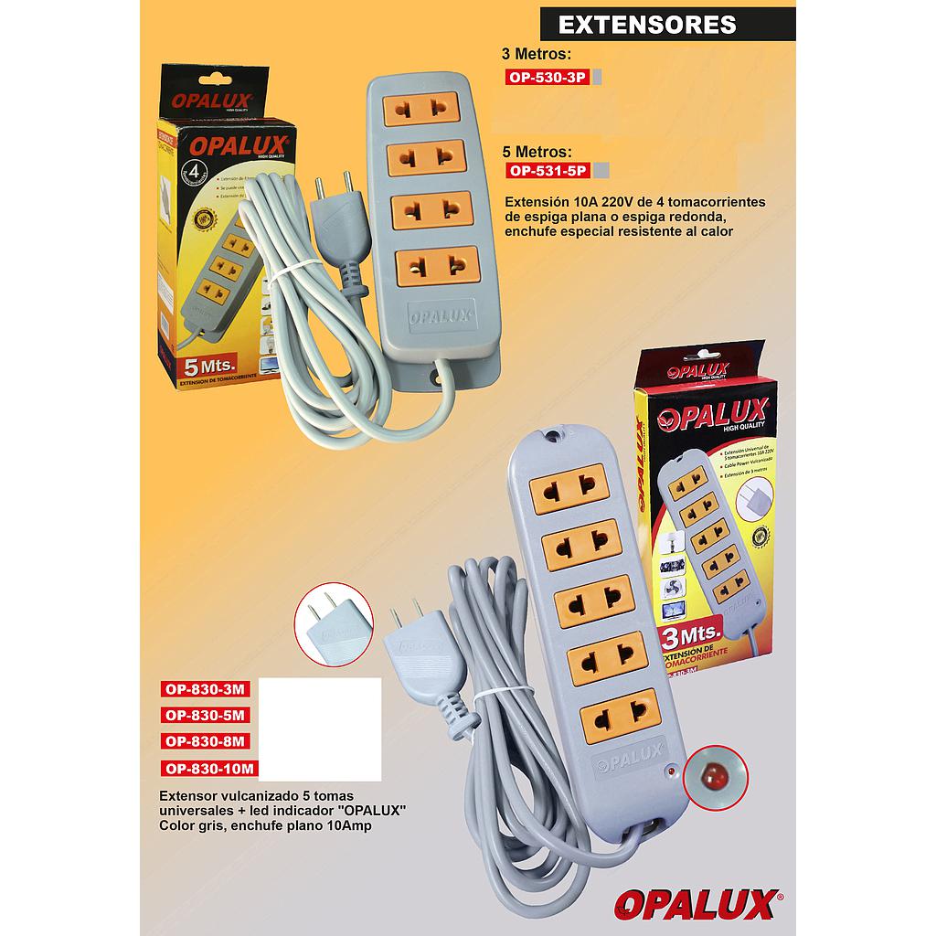 EXTENSION DE CORRIENTE 5 METROS VULCANIZADO OPALUX 4 TOMAS OP-530-5P OPALUX