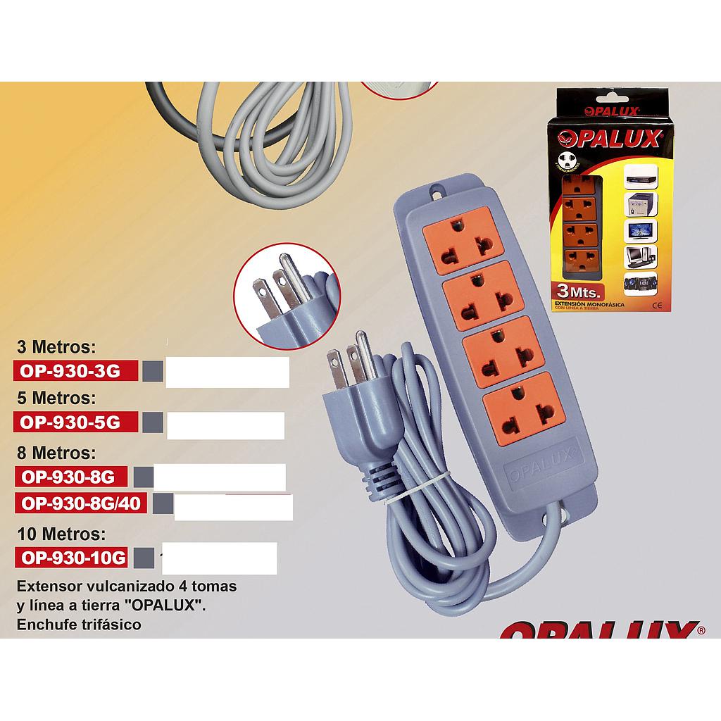 EXTENSION 10MT VULCANIZADO 4 TOMAS + LINEA TIERRA OP-930-10G OPALUX