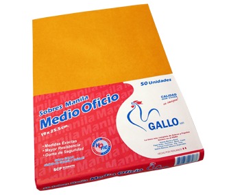 SOBRE MANILA MEDIO A5 MEDIO OFICIO PAQUETE X50 UNIDADES GALLO