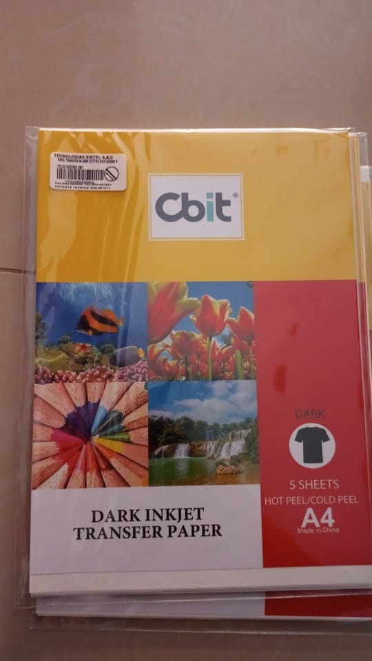 PAPEL FOTOGRAFICO TRANSFER A4 DARK COTTON (POR PAQUETE) P/POLOS OSCUROS CBIT