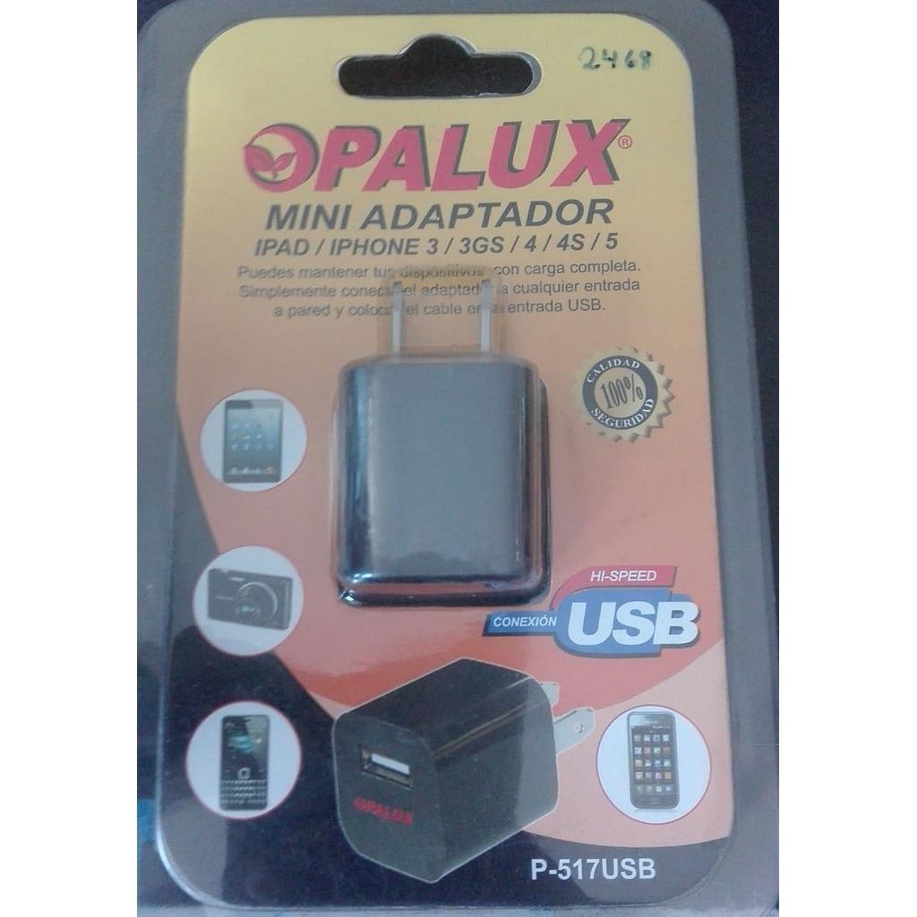 CARGADOR DADO 01 ENTRADA USB 5V 1A ESPIGA PLANA OPALUX P-517USB-BK AREA 6