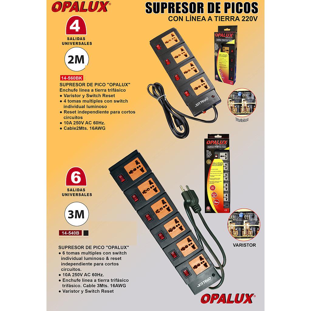 SUPRESOR DE PICOS 3MRTS OPALUX 6 TOMAS MULTIPLES BLACK  CJX24 14-540B  3M LOCAL5