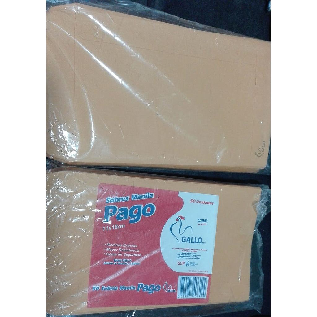 SOBRE DE PAGO GALLO X 50 UNIDADES VENTA POR UNIDAD AREA 6
