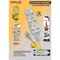 EXTENSION CORRIENTE AMARILLO OP-FL1215 CON 3 TOMAS TRANSPARENTE 15 MTRS SILICONA OPALUX GAR: 2 MESES LOCAL 5
