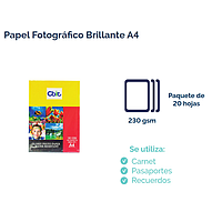 PAPEL FOTOGRÁCO BRILLANTE A4 230GSM (PQTX20HOJ) CBIT GAR: NO APLICA