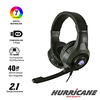 AUDIFONO GAMER HU-CH268 CON MICROFONO 40MM DRIVER HURRICANE GAR:3 MES